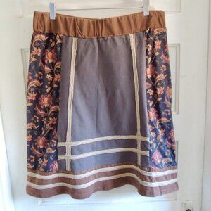 Za Zen Brown & Gray Upcycled Boho Knit Midi Skirt L